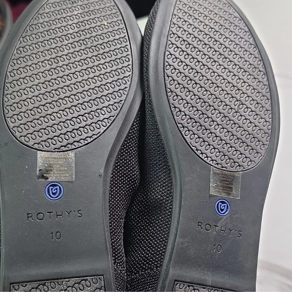 Rothy's Women's Black Knit Slip-On Ballet Flats Round Toe Blue Trim Comfort 10